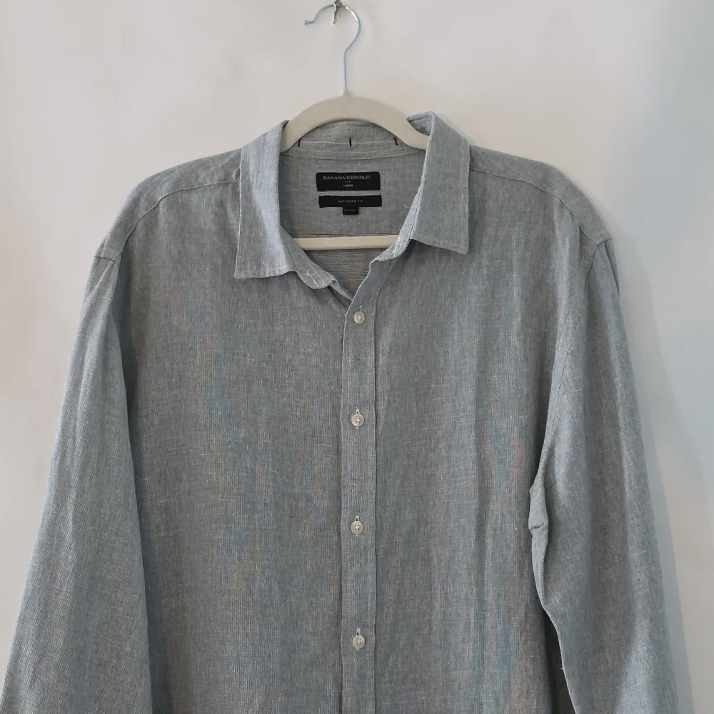 Banana‎ Republic Linen Cotton Shirt Size XL Untucked Fit Long Sleeve Button-up